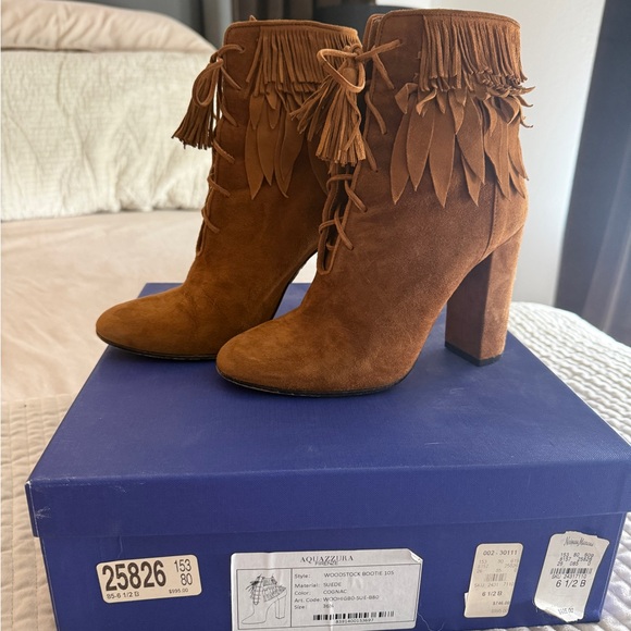 Aquazzura Tan Suede Tassel Heeled Boots - Picture 6 of 7